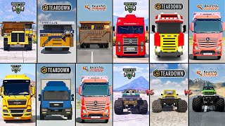 GIANT DUMP TRUCK VS VOLKSWAGEN TRUCK VS MONSTER BUS IN GTA 5 VS TEARDOWN VS BEAMNG WHICH IS BEST [upl. by Oiramaj71]