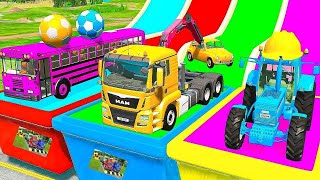 Flatbed Trailer Cars Transportation with Truck  Speedbumps vs Cars vs Train  BeamNGDrive [upl. by Jar]