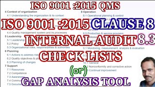 iso9001 QMS ISO 9001 2015 QMS caluse 83 gap analysis tools  internal auditor check pointlwmrm [upl. by Gleich]