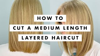 How to Cut Hair Medium length layered haircut tutorial  MIG Training [upl. by Leummas]