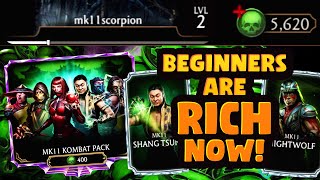 MK Mobile Beginner FREE PACK is INSANE Lvl 2 Account MK11 Diamond Pack Opening LOTS OF Diamonds [upl. by Siurtemed]