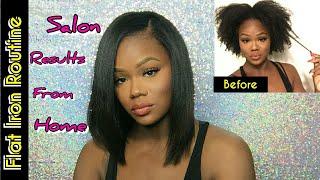 Natural Hair Flat Iron Routine For Salon Silky Straight Results [upl. by Senilec]