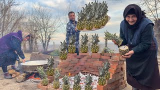 BEEF INSIDE PINEAPPLES KUMQUATS JAM  CAUCASIAN RURAL VILLAGE LIFE [upl. by Beatrix]