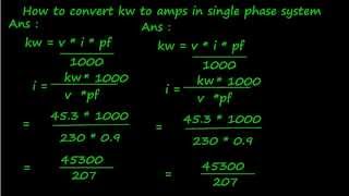 how to convert kw to amps in single phase system [upl. by Eibba]