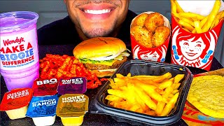 ASMR Wendys Eating Show Hot Cheetos Mukbang Jalapeño Cheese Fries Nuggets Frosty No Talking Jerry [upl. by Calie186]