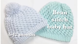 Bean stitch crochet winter baby hat 612 months 90 [upl. by Onaimad168]