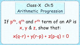 4 If pth qth amp rth term of an AP is x y amp z respectively show that xqr  yrp  zpq  0 [upl. by Maxfield300]