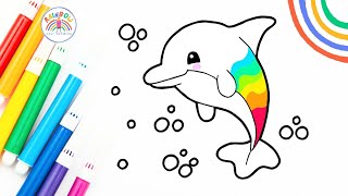 Sea Animal Drawing Tutorial  Simple Dolphin Drawing for Kids 🌈🐬 [upl. by Dalis]