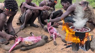 Hadzabe tribe Boys catch up Wild Baboon Monkey for todays Lunch 😋 [upl. by Gus389]