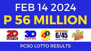 Lotto Result February 14 2024 9pm PCSO [upl. by Ontina]