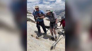 93yearold man summits Yosemites Half Dome with son granddaughter [upl. by Yhtomit]