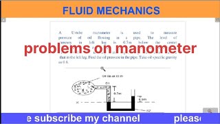 problems on manometer problems on pressure measurements devicesfluidmechanics [upl. by Llecram438]