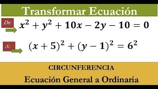 CIRCUNFERENCIA Transformar Ecuación General a Ordinaria Ejercicio 1 [upl. by Cuyler613]