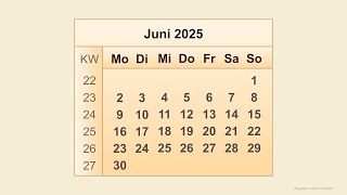 Kalender Juni 2025 [upl. by Arraes]