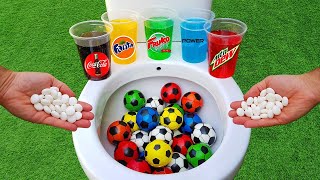 Football VS Nutella Candy and Popular Sodas  Fanta Coca Cola Sprite and Mentos in the toilet [upl. by Kronick]