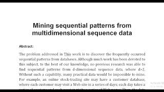 Mining sequential patterns from multidimensional sequence data [upl. by Esinwahs]