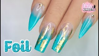 UÑAS en TONO TURQUESA con DORADO  FOIL [upl. by Molini]