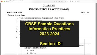 Informatics Practices  20232024  CBSE Sample Questions SQP class 12  Part D Answers Explained [upl. by Ynaiffit]