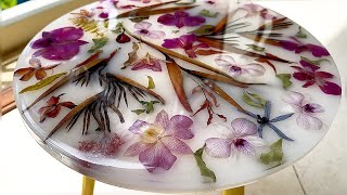 Resin Art Tutorial  Amazing white table made of flowers and epoxy resin [upl. by Salli]