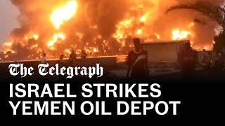 Flames seen across Middle East as Israel strikes Yemen [upl. by Leterg591]