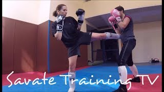 SAVATE boxe française → Travail des combinaisons techniques en duo [upl. by Assilam]