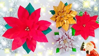 How To Make Paper Poinsettia Christmas Ornaments DIY Paper flower [upl. by Heidy]