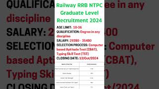 Railway RRB NTPC Graduate Level Recruitment 2024  8113 Posts  Apply Now railways jobsin2024 [upl. by Amilb]