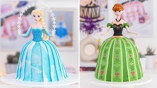 DISNEY FROZEN CAKES ❄️ ELSA amp ANNA Doll Cakes [upl. by Esylla374]