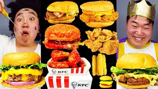 Bacon Cheese Burger with KFC Crispy Fried Chicken cheese stick eating Mukbang ASMR [upl. by Annaeirb]