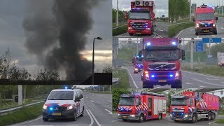 GRIP1 Zeer grote brand Hulpdiensten met spoed naar een brand in caravanopslagloods in Bleiswijk [upl. by Del]