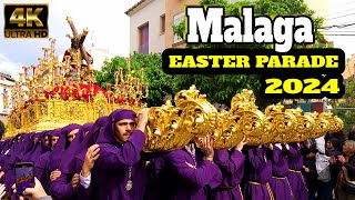 MALAGA Spain EASTER PARADE 2024  SEMANA SANTA Processions  Costa Del Sol ANDALUSIA 4K [upl. by Sheeb51]