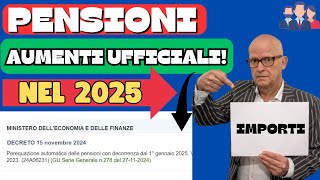 🔴PENSIONI 2025 👉AUMENTI SCAGLIONI UFFICIALI TUTTE LE Novità DA SAPERE [upl. by Dever990]