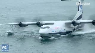 Aerial view Chinas AG600 amphibious aircraft makes maiden flight from water [upl. by Anaya]