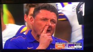 Ed Orgeron Picks His Nose And Eats It On Live TV During National Championship [upl. by Arok]