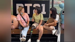 Beautiful ladies with leg amputees Walking with crutches and prosthetic limbs amputado [upl. by Lyons]