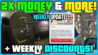 GTA 5 ONLINE WEEKLY UPDATE DISCOUNTS amp BONUSES 2X MONEY amp MORE DISCOUNTS amp BONUSES [upl. by Ycaj]