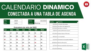 CALENDARIO DINÁMICO CONECTADO A UNA AGENDA EN EXCEL [upl. by Anhoj]