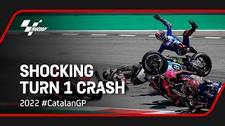 Shocking Turn 1 crash  2022 CatalanGP [upl. by Necila435]