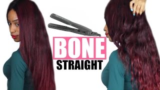 How to Flat Iron Weave Bone Straight► Red Virgin Hair Weave [upl. by Othe]