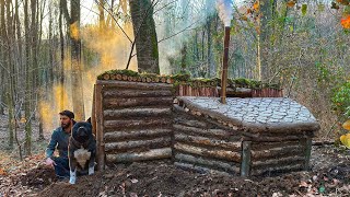 Building a BUSHCRAFT LOG CABIN for 3 Days SURVIVAL in the WILD Wood Shelter CAMPING Cooking [upl. by Augustina]