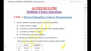 Physical quantities amp Units AS PHYSICS 9702 MULTIPLE CHOICE QUESTIONS Part 1 [upl. by Adnale]