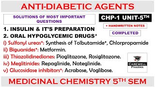 Solution Unit 5  Antidiabetic Agents complete  Oral hypoglycemic  Medicinal chemistry 5th sem [upl. by Nosiaj]