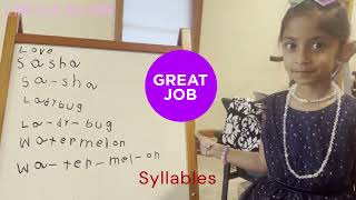 Syllable Learningwritinggiving examples for syllables by 5 year old Sasha  LoveLearning24 [upl. by Geordie]