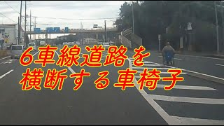 ６車線道路を横断する車椅子 [upl. by Naeloj]