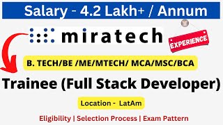 Miratech Off Campus Drive 20232024 Full Stack Developer  Salary 42 LPA freshersjobs hiring [upl. by Chaille]