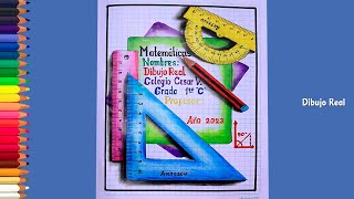 Como dibujar una caratula de MATEMATICAS fácil para cuaderno [upl. by Tannie468]