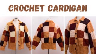 Crochet Patchwork Sweater Tutorial  Crochet Cardigan With Collar  Crochet Collared Cardigan [upl. by Patrich]