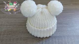 GORRO PARA BEBE A CROCHET CON POMPONES PASO A PASO  TEJIDO FACIL  0 A 3 MESES [upl. by Ruttger350]