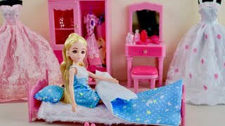 Barbie Doll Dream Bedroom Unboxing Set up and Play Dolls Morning Routine [upl. by Esnahc]