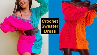 Crochet Sweater Dress  Oversized Crochet sweater Dress [upl. by Keeton]